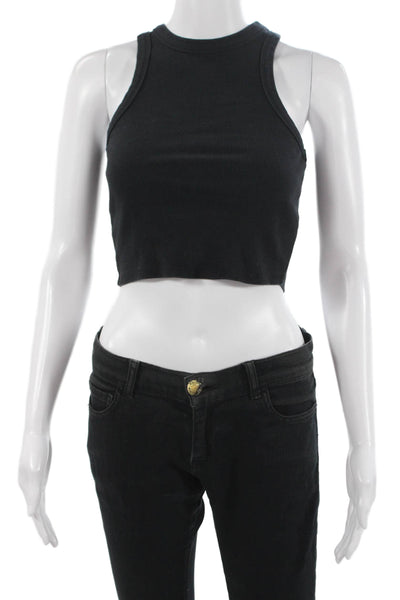 Maeve Anthropologie Women Cropped Sleeveless Tank High Neck Black Size XS