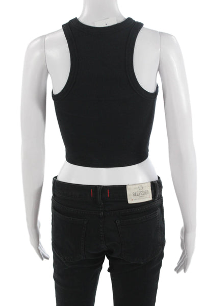 Maeve Anthropologie Women Cropped Sleeveless Tank High Neck Black Size XS