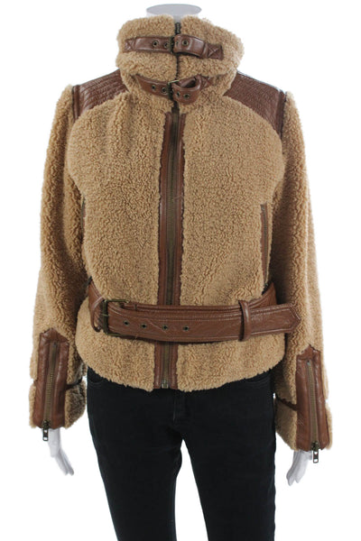 DH New York Women Biker Bomber Jacket Beige Size XS