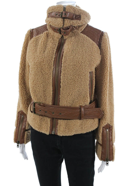 DH New York Women Biker Bomber Jacket Beige Size XS