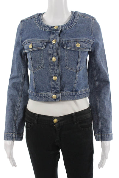 J Crew Womens Jacket Blue Button Front 100% Polyester Solid Fall Size 0