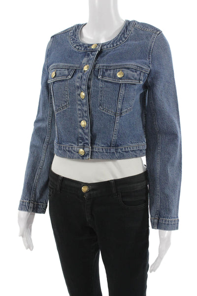 J Crew Womens Jacket Blue Button Front 100% Polyester Solid Fall Size 0