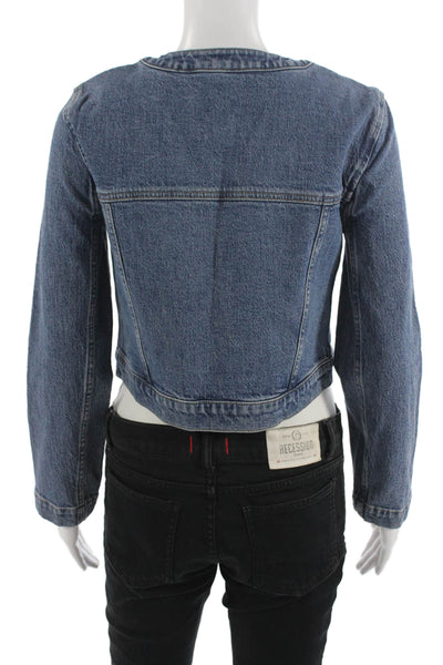 J Crew Womens Jacket Blue Button Front 100% Polyester Solid Fall Size 0