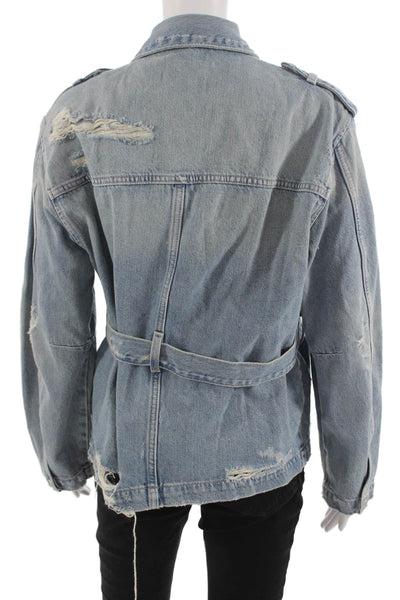 Zara Womens Light Blue Cotton Military Jacket Button Collared Grunge Size XS