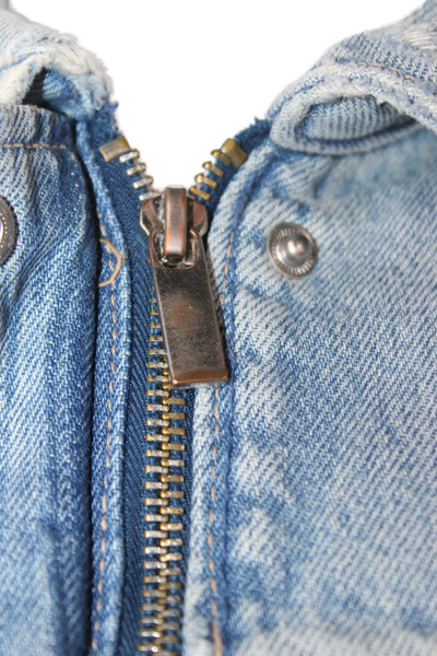 Zara Womens Light Blue Cotton Military Jacket Button Collared Grunge Size XS