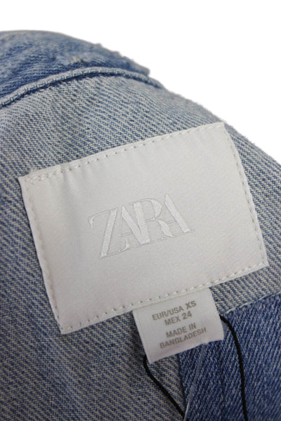 Zara Womens Light Blue Cotton Military Jacket Button Collared Grunge Size XS