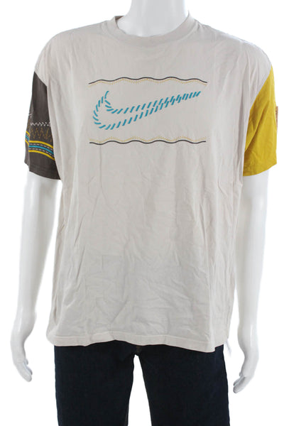 Nike Mens Beige Cotton Sports Graphic Crew Neck Short Sleeve T-Shirt Size L