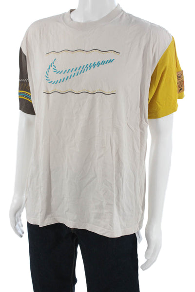 Nike Mens Beige Cotton Sports Graphic Crew Neck Short Sleeve T-Shirt Size L