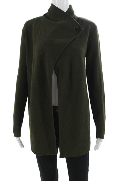Jigsaw Women Coatigan Long Sleeve Wool Green Hook & Eye Army Size XS
