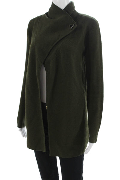 Jigsaw Women Coatigan Long Sleeve Wool Green Hook & Eye Army Size XS