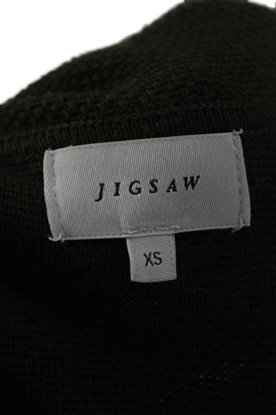 Jigsaw Women Coatigan Long Sleeve Wool Green Hook & Eye Army Size XS