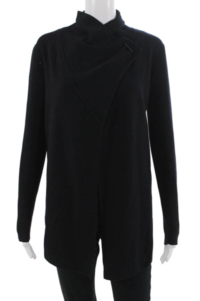 Jigsaw Womens Black Wool High Neck Coatigan Button Long Sleeve Size XS