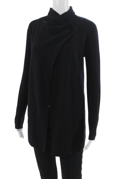 Jigsaw Womens Black Wool High Neck Coatigan Button Long Sleeve Size XS