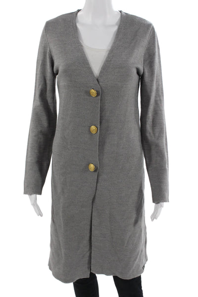 Saint James Women Wool V-Neck Button Coatigan Gray Long Sleeve Size 6