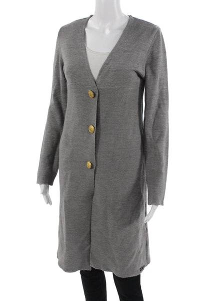 Saint James Women Wool V-Neck Button Coatigan Gray Long Sleeve Size 6
