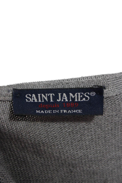 Saint James Women Wool V-Neck Button Coatigan Gray Long Sleeve Size 6