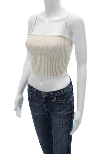 Zara Womens Cropped Camisole Beige Striped Square Neck Sleeveless Size S