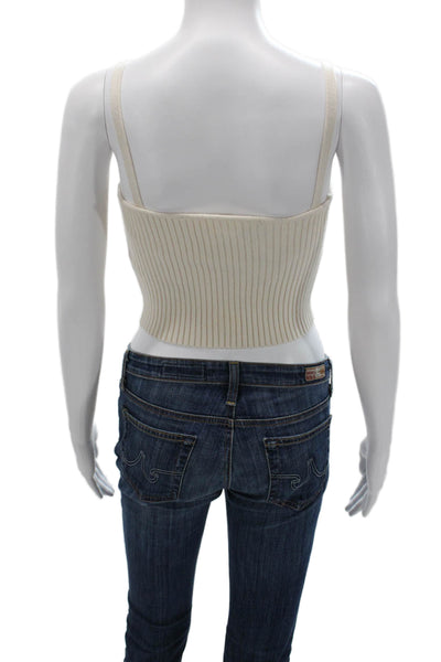 Zara Womens Cropped Camisole Beige Striped Square Neck Sleeveless Size S