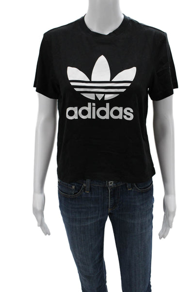 Adidas Women Cropped Graphic T-Shirt Black Crew Neck Short Sleeve 90s Size 4