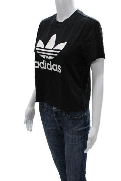 Adidas Women Cropped Graphic T-Shirt Black Crew Neck Short Sleeve 90s Size 4
