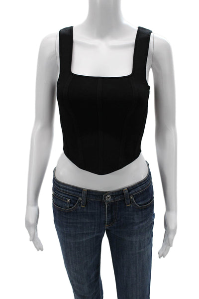 Zara Womens Cropped Sleeveless Square Neck Black Tank Size M