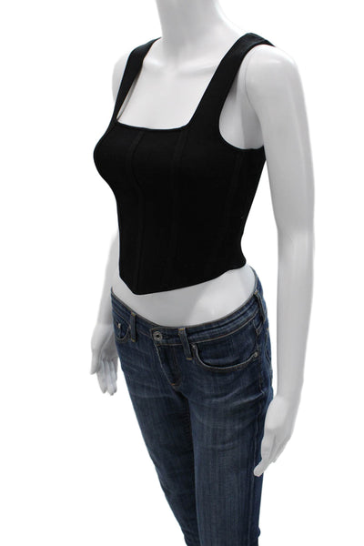 Zara Womens Cropped Sleeveless Square Neck Black Tank Size M