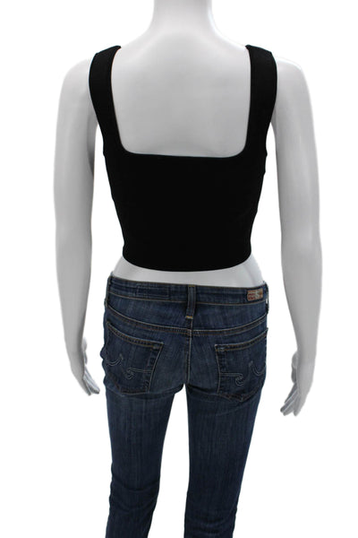 Zara Womens Cropped Sleeveless Square Neck Black Tank Size M