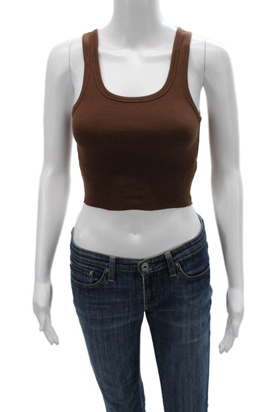 Sunday Best Womens Cropped Brown Tank Sleeveless Round Neck Size XS