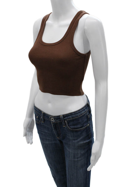 Sunday Best Womens Cropped Brown Tank Sleeveless Round Neck Size XS