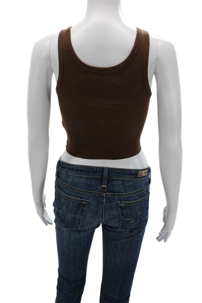 Sunday Best Womens Cropped Brown Tank Sleeveless Round Neck Size XS