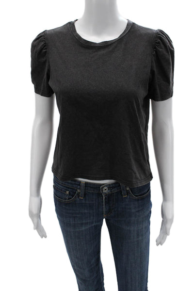 Zara Women Cropped Basic Dark Gray Crew Neck Short Sleeve T-Shirt Size S