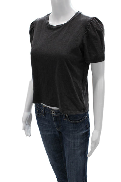 Zara Women Cropped Basic Dark Gray Crew Neck Short Sleeve T-Shirt Size S
