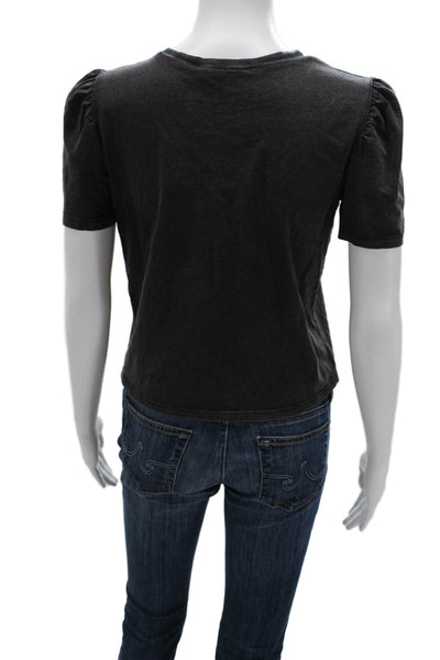 Zara Women Cropped Basic Dark Gray Crew Neck Short Sleeve T-Shirt Size S