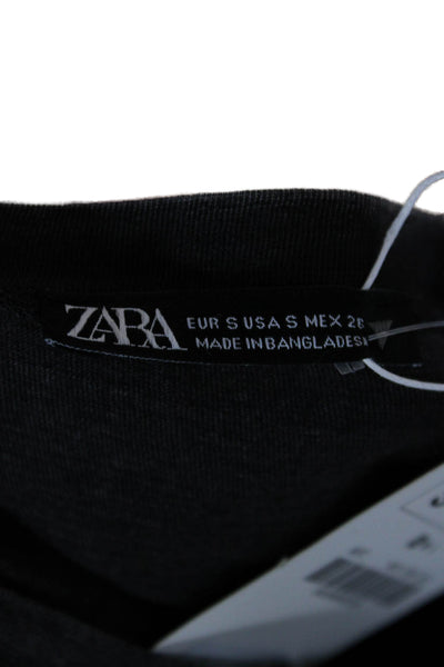 Zara Women Cropped Basic Dark Gray Crew Neck Short Sleeve T-Shirt Size S