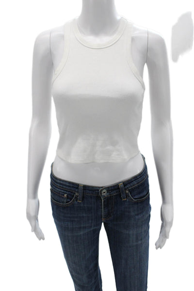 Maeve Anthropologie Women Cropped Sleeveless Tank White Crew Neck Size XS