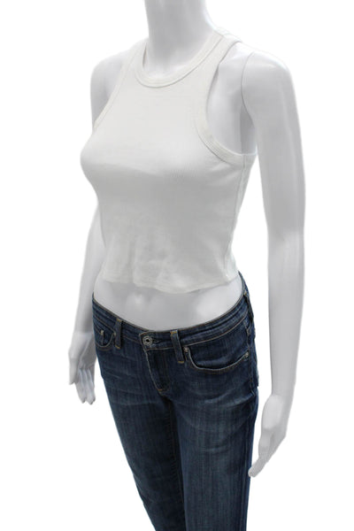 Maeve Anthropologie Women Cropped Sleeveless Tank White Crew Neck Size XS