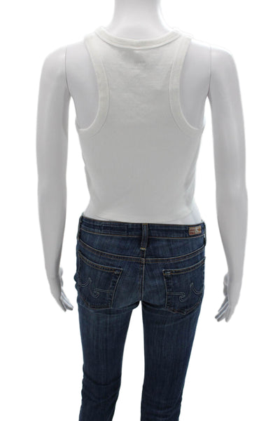 Maeve Anthropologie Women Cropped Sleeveless Tank White Crew Neck Size XS