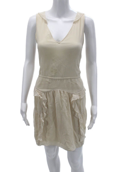 Broadway & Broome Women Beige Silk Tank Dress V-Neck Sleeveless Boho Size 6