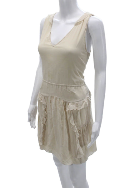 Broadway & Broome Women Beige Silk Tank Dress V-Neck Sleeveless Boho Size 6