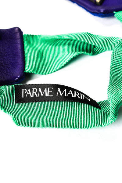 Parme Marin Womens Purple Leather Bone Triangle Geometric Bib Necklace OS