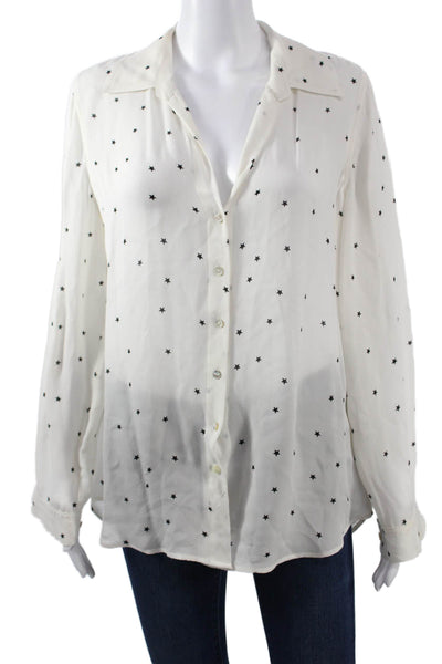 L'Agence Womens White Collared Button Up Viscose Long Sleeve Blouse Size M