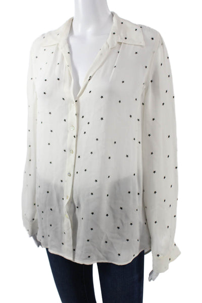 L'Agence Womens White Collared Button Up Viscose Long Sleeve Blouse Size M