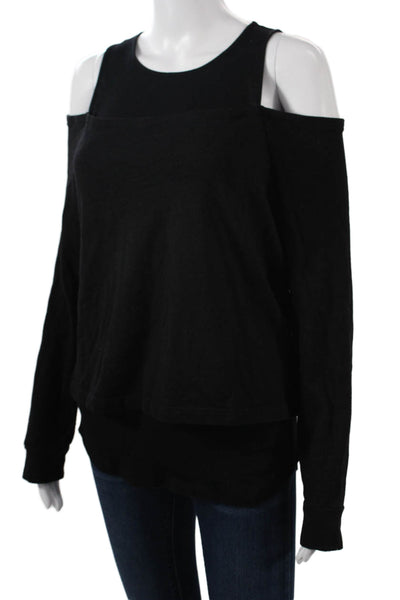 Monrow Womens Black Long Sleeve Crew Neck Top Size L