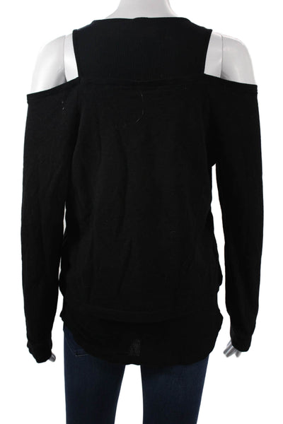 Monrow Womens Black Long Sleeve Crew Neck Top Size L
