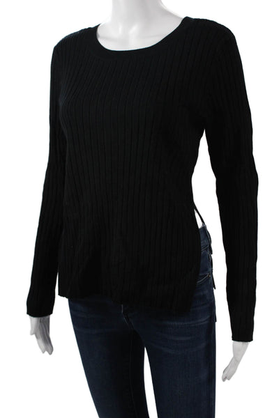 525 Unisex Black Striped Pullover Long Sleeve Round Neck Size M