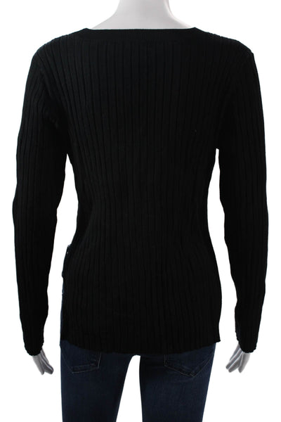 525 Unisex Black Striped Pullover Long Sleeve Round Neck Size M