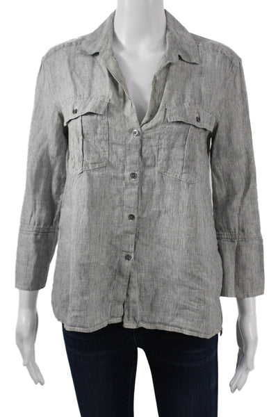 Standard James Perse Women Striped Gray Button-Up Top 3/4 Sleeve Size 1