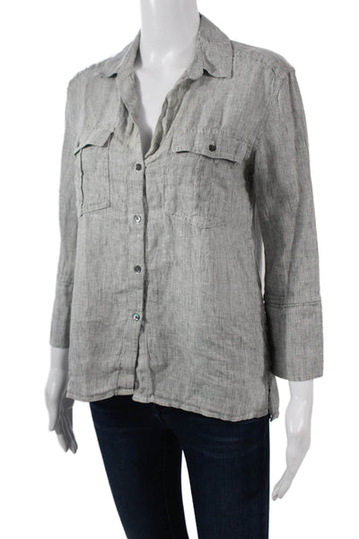 Standard James Perse Women Striped Gray Button-Up Top 3/4 Sleeve Size 1