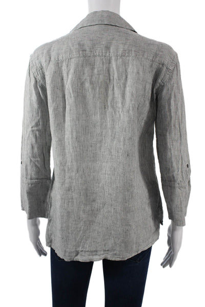 Standard James Perse Women Striped Gray Button-Up Top 3/4 Sleeve Size 1