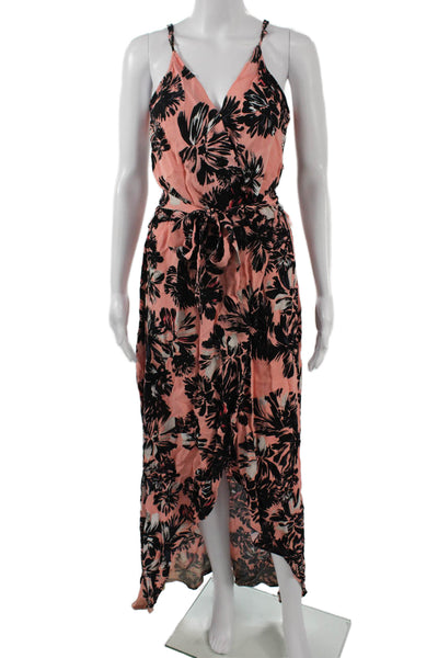 Karina Grimaldi Womens Maxi Wrap Dress Black Floral V-Neck Sleeveless Size S